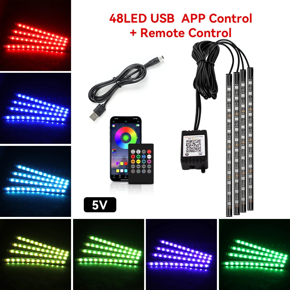 LED Car Foot Light Remote/Voice Control Ambient Lamp Auto Decoration