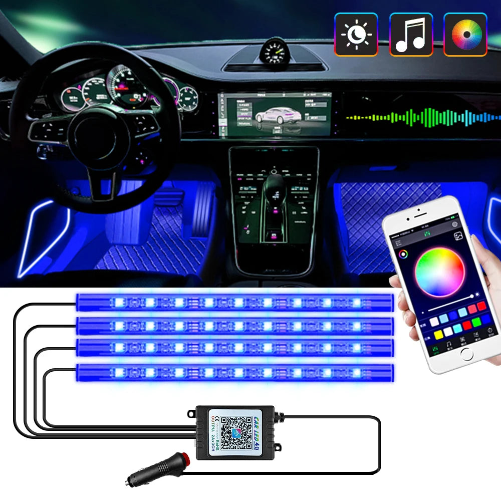 LED Car Foot Light Remote/Voice Control Ambient Lamp Auto Decoration