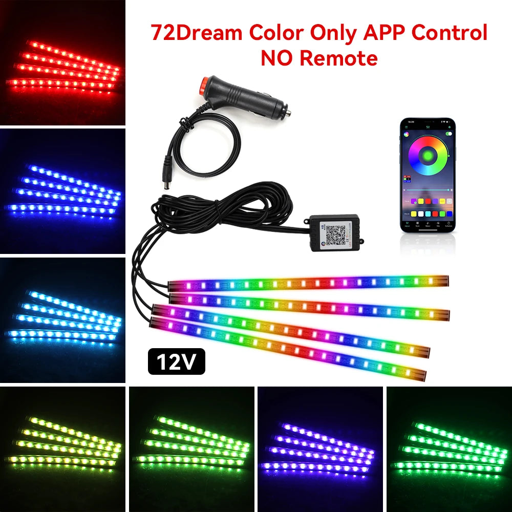 LED Car Foot Light Remote/Voice Control Ambient Lamp Auto Decoration