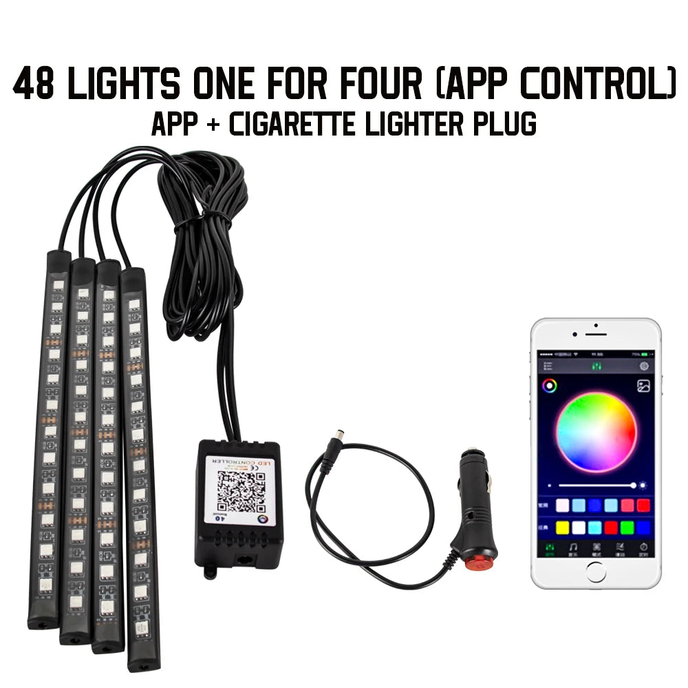 LED Car Foot Light Remote/Voice Control Ambient Lamp Auto Decoration