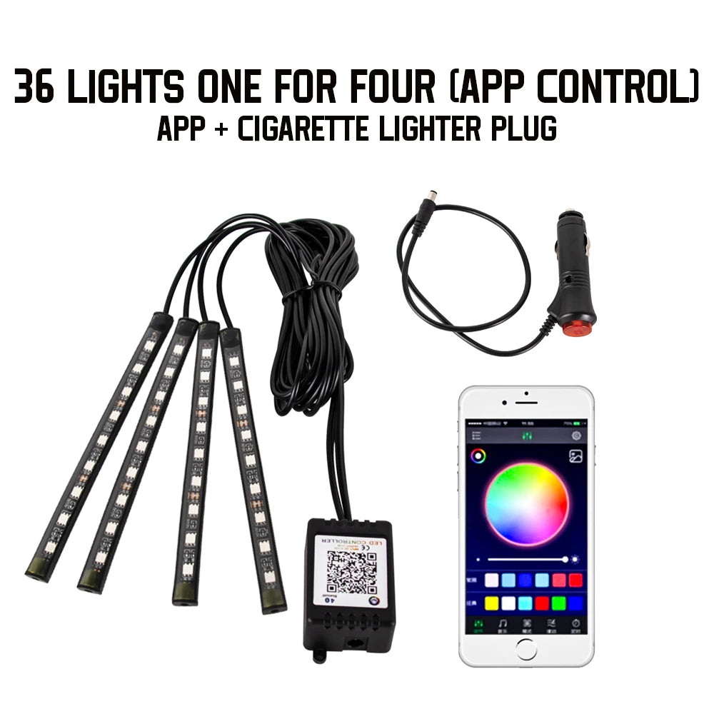 LED Car Foot Light Remote/Voice Control Ambient Lamp Auto Decoration