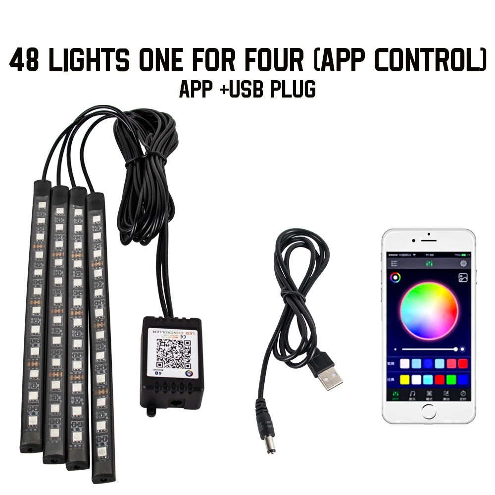 LED Car Foot Light Remote/Voice Control Ambient Lamp Auto Decoration