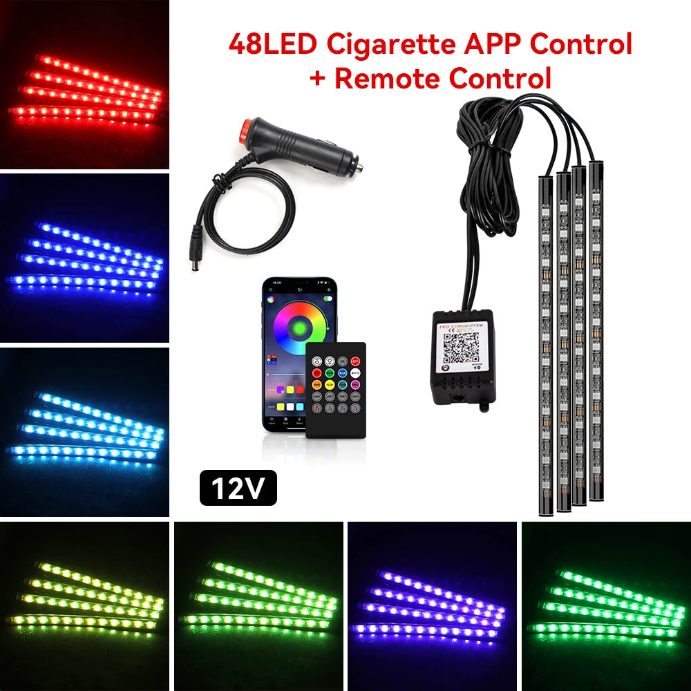 LED Car Foot Light Remote/Voice Control Ambient Lamp Auto Decoration