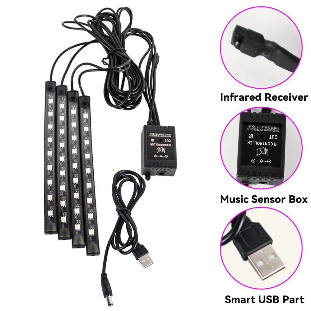 LED Car Foot Light Remote/Voice Control Ambient Lamp Auto Decoration