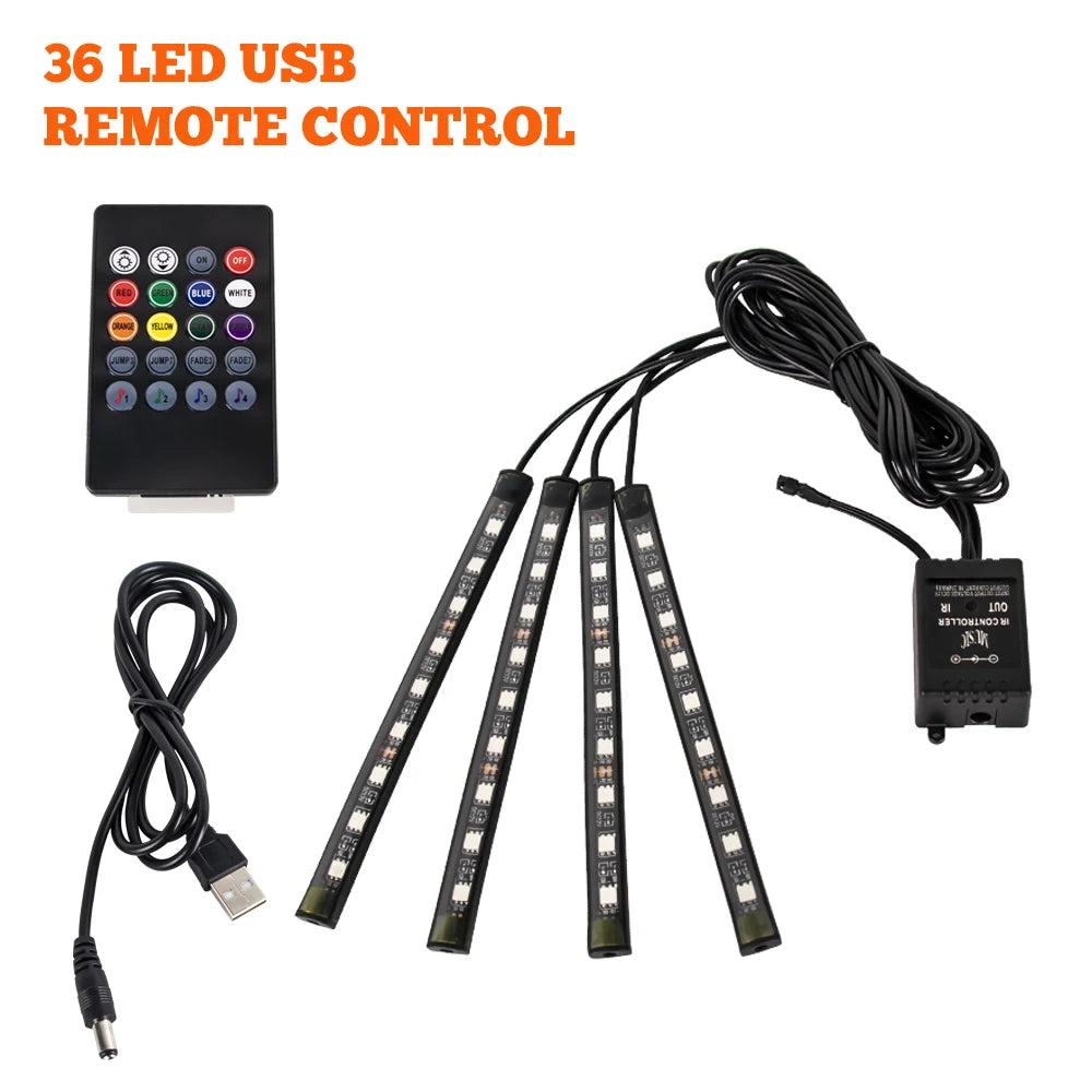 LED Car Foot Light Remote/Voice Control Ambient Lamp Auto Decoration