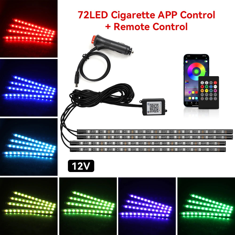 LED Car Foot Light Remote/Voice Control Ambient Lamp Auto Decoration