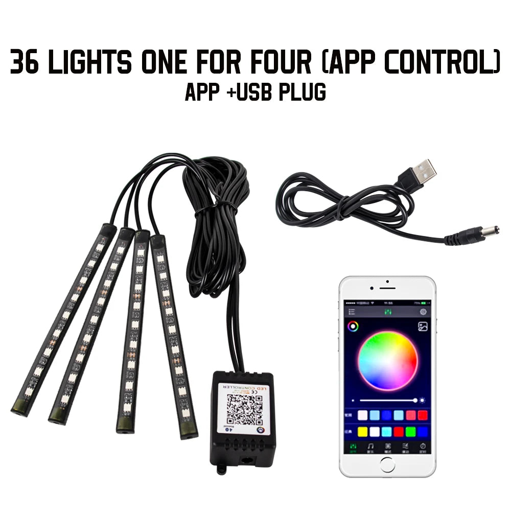 LED Car Foot Light Remote/Voice Control Ambient Lamp Auto Decoration