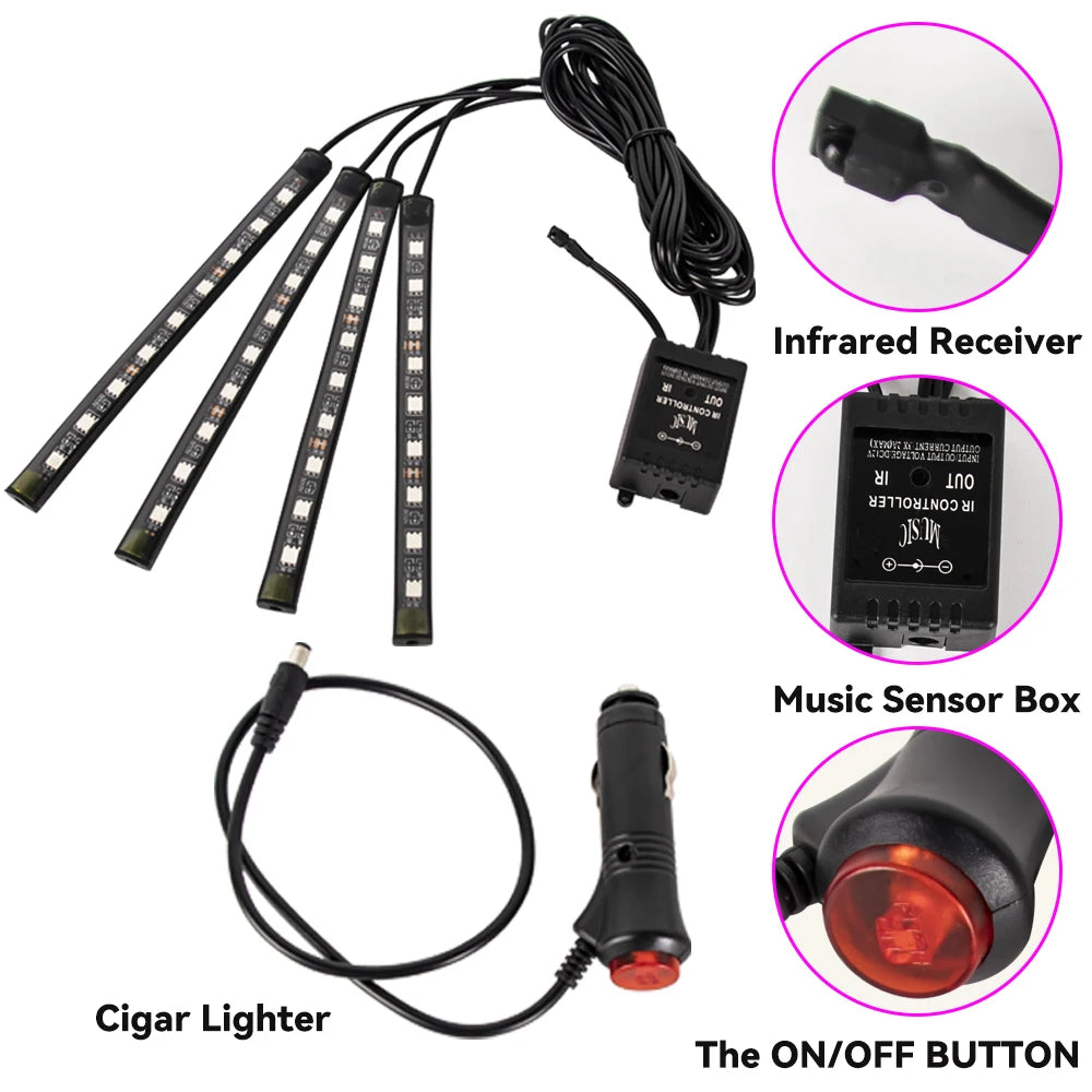 LED Car Foot Light Remote/Voice Control Ambient Lamp Auto Decoration