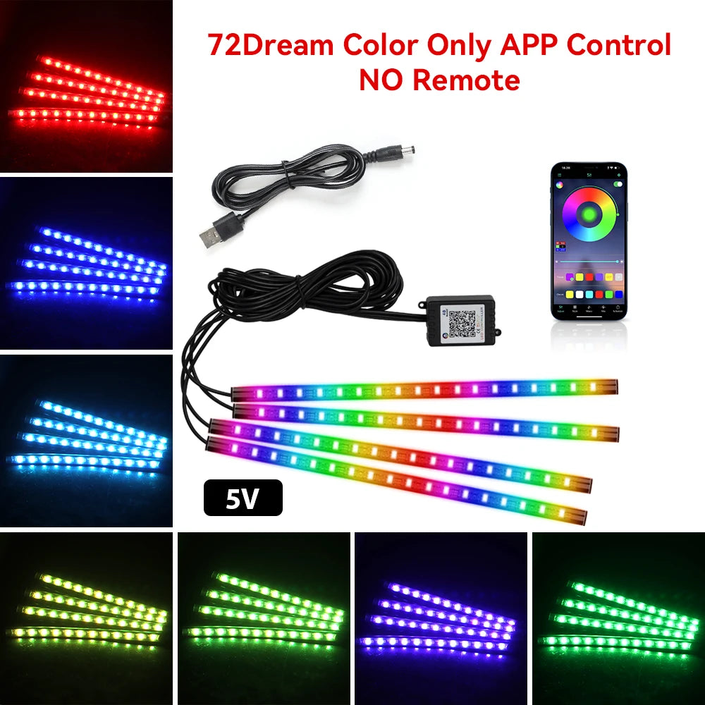 LED Car Foot Light Remote/Voice Control Ambient Lamp Auto Decoration