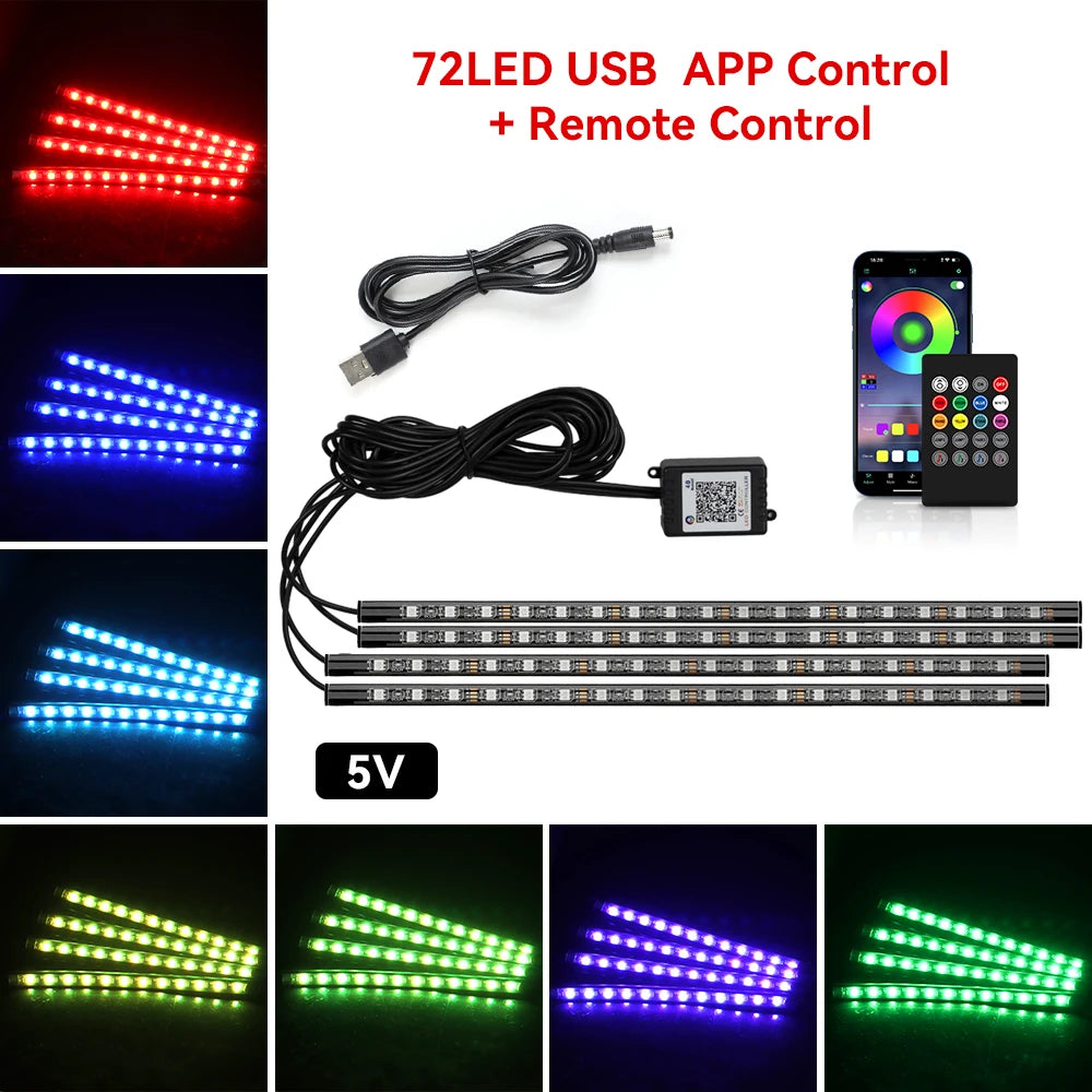 LED Car Foot Light Remote/Voice Control Ambient Lamp Auto Decoration